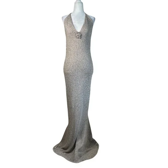 ASTA RESORT Daphne Dress in Hazlenut Sequin Large New Womens Maxi Knit Gown ASTA RESORT Daphne Dress in Hazlenut Sequin Large New Womens Maxi Knit Gown